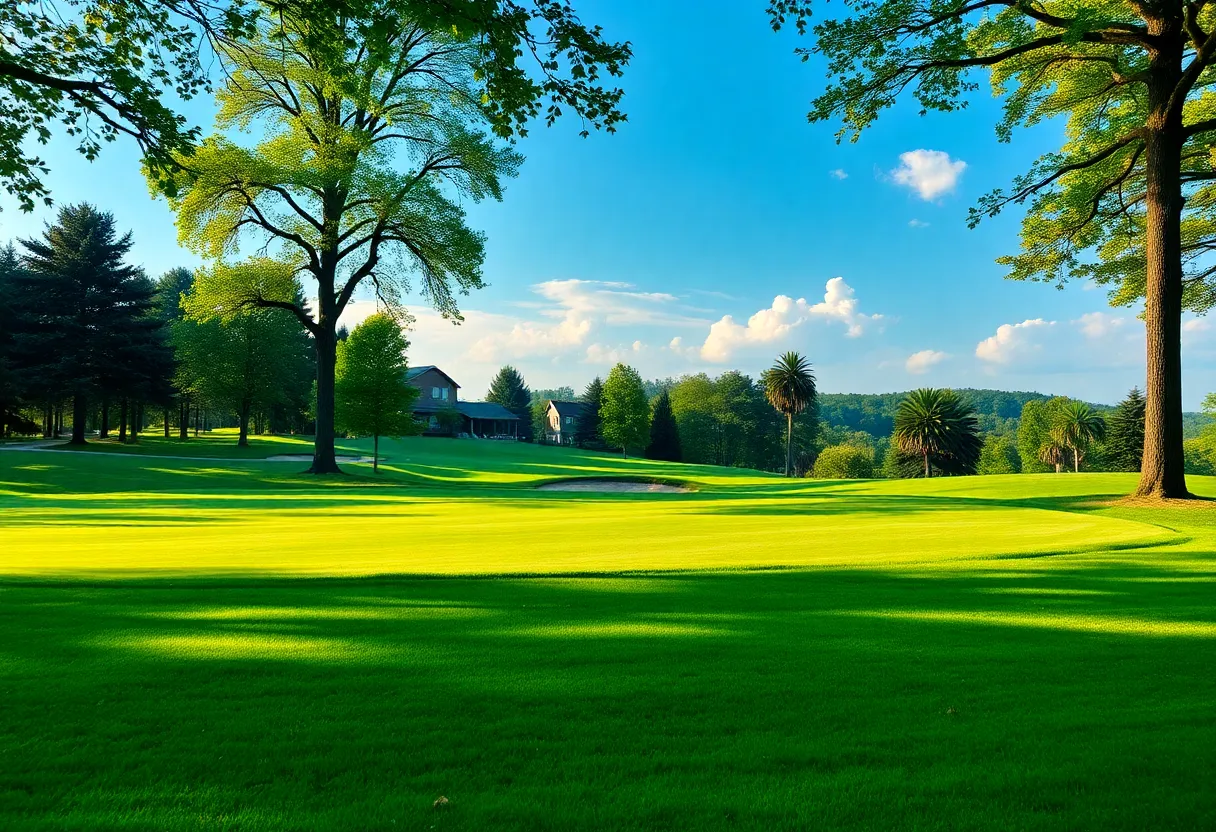 A lively golf tournament showcasing players and fans
