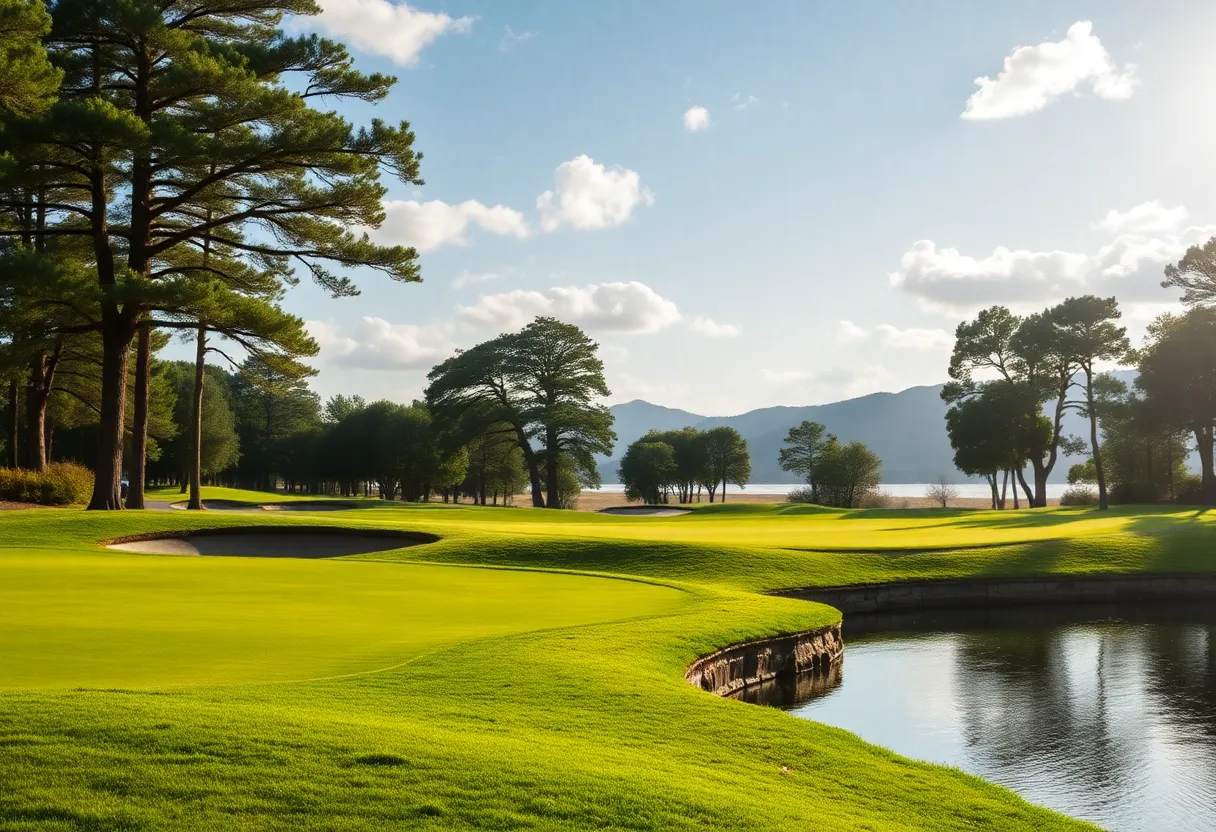 Young golfers practicing on a summer golf course