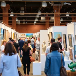 Visitors exploring original artworks at the Affordable Art Fair in Boston.