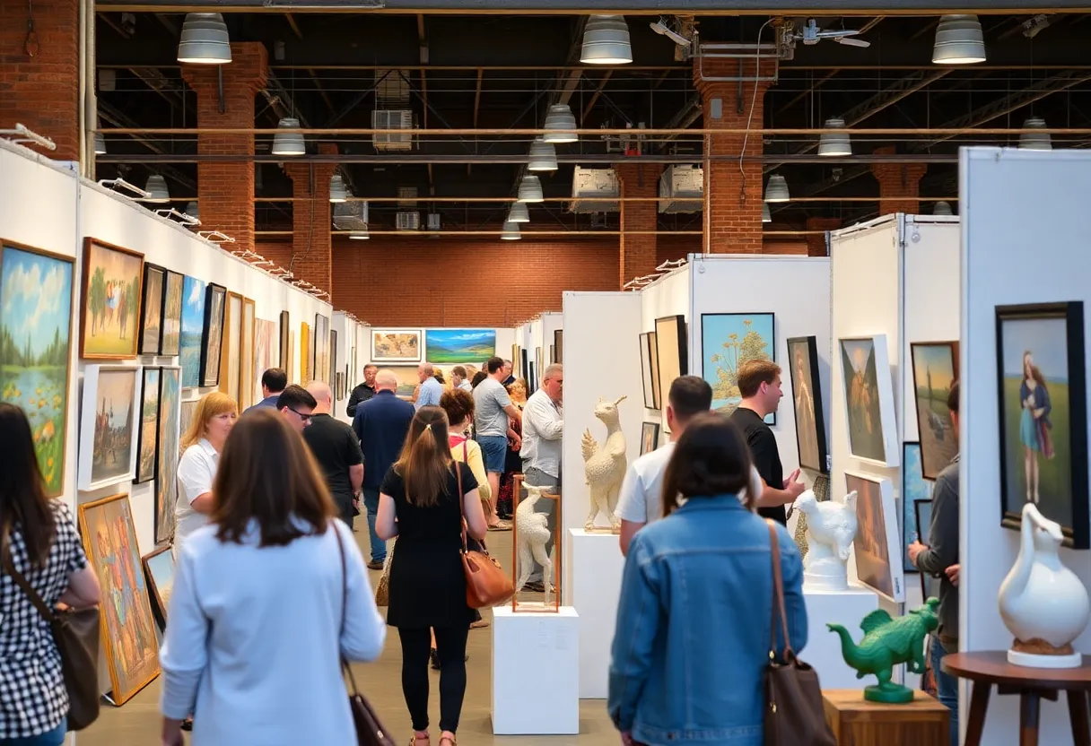 Visitors exploring original artworks at the Affordable Art Fair in Boston.