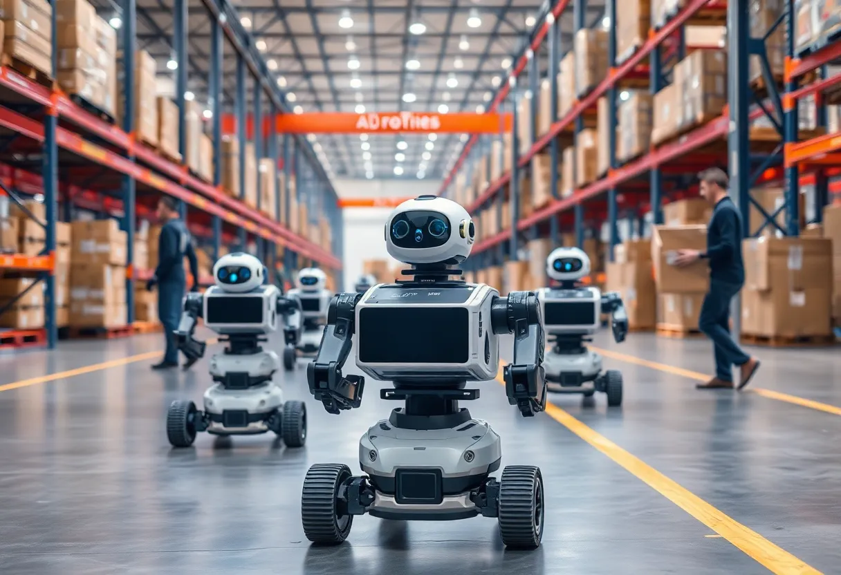 Robots navigating a busy warehouse