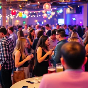 Participants enjoying the Banners Bachelor event in Boston, engaging in conversations and activities.