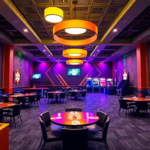An event space set up for Bar Mitzvah celebrations with colorful decor and entertainment options.