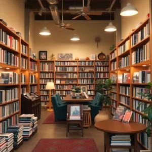 Interior of Barrow Bookstore with shelves of books and reading areas