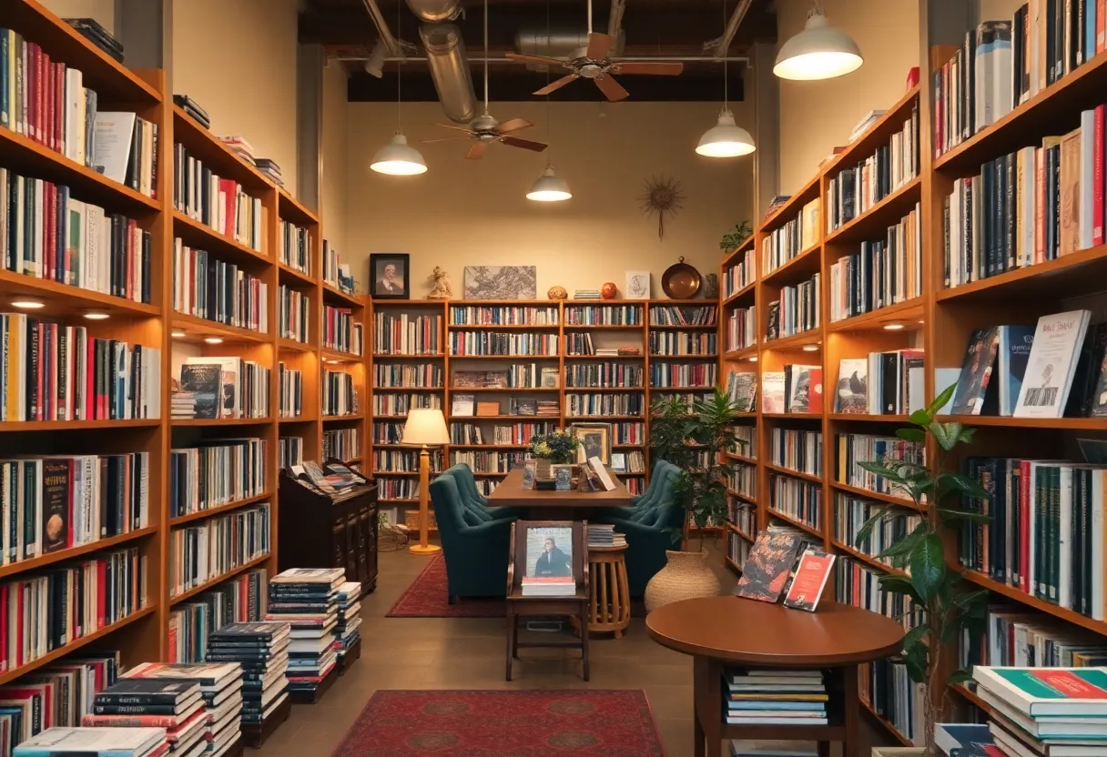 Interior of Barrow Bookstore with shelves of books and reading areas