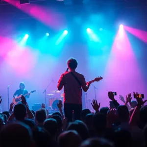 Blush band performing live on stage at The Lilypad, with an energetic crowd in attendance.