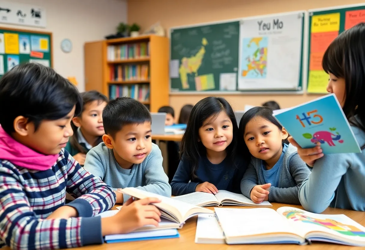 Students in a bilingual education classroom in Boston