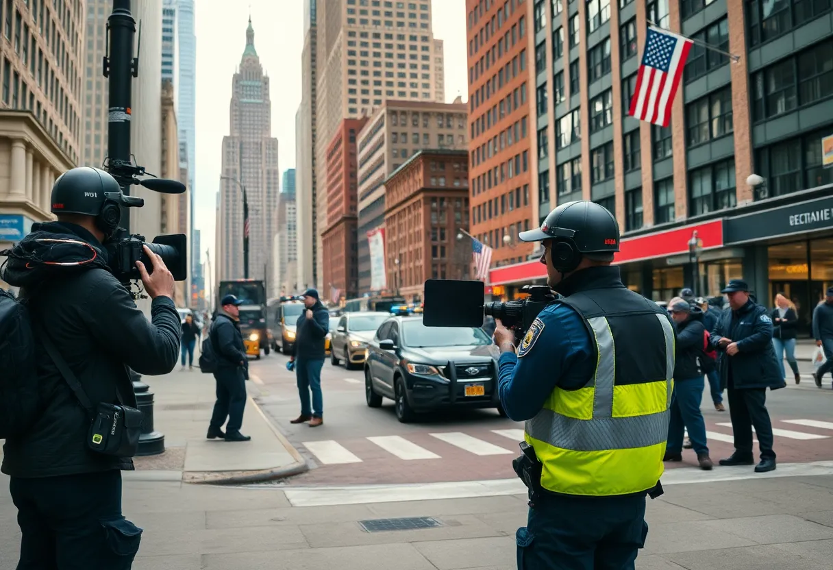 Filming scene for Boston Blue in downtown Boston
