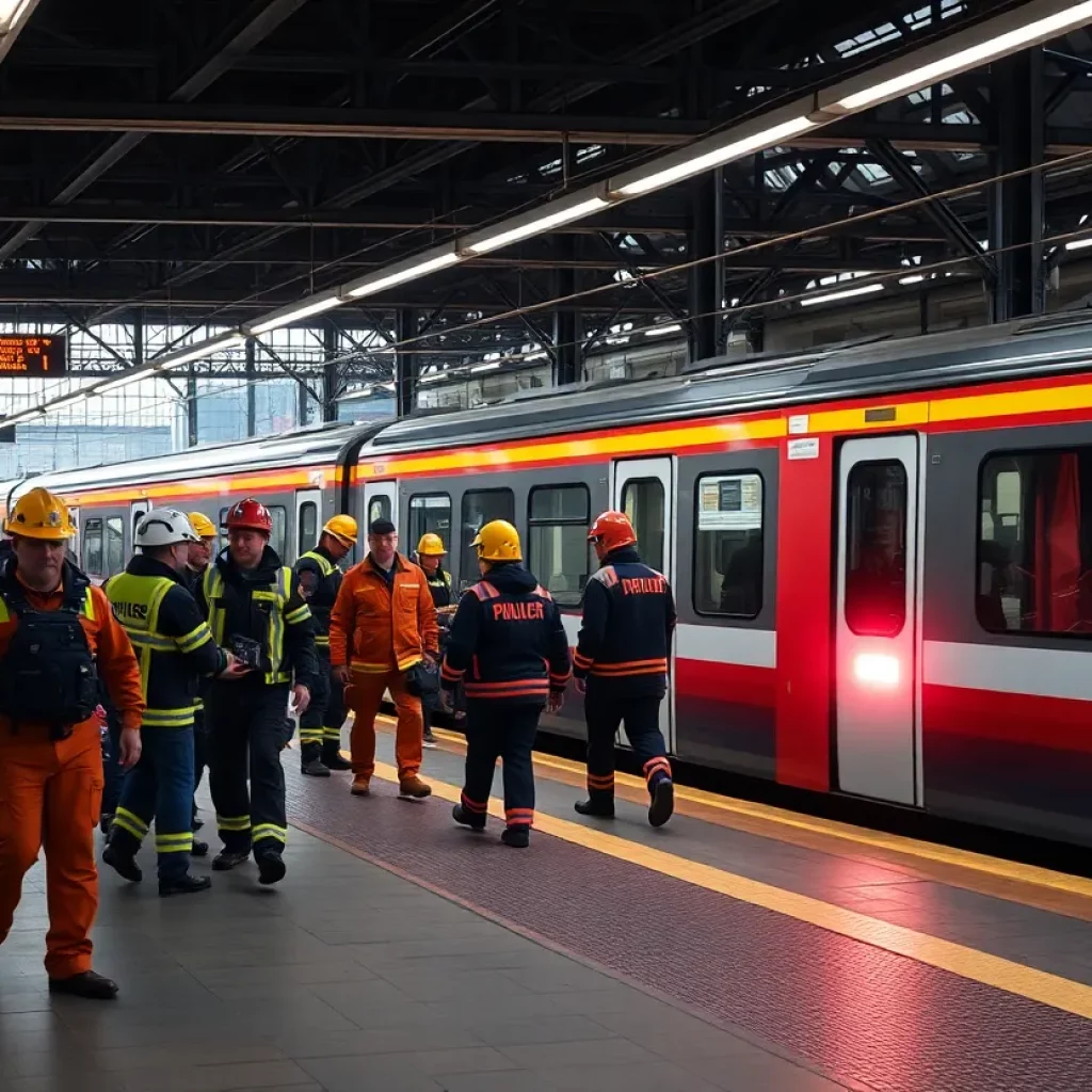 Firefighters responding to an emergency at Boston Blue Line station