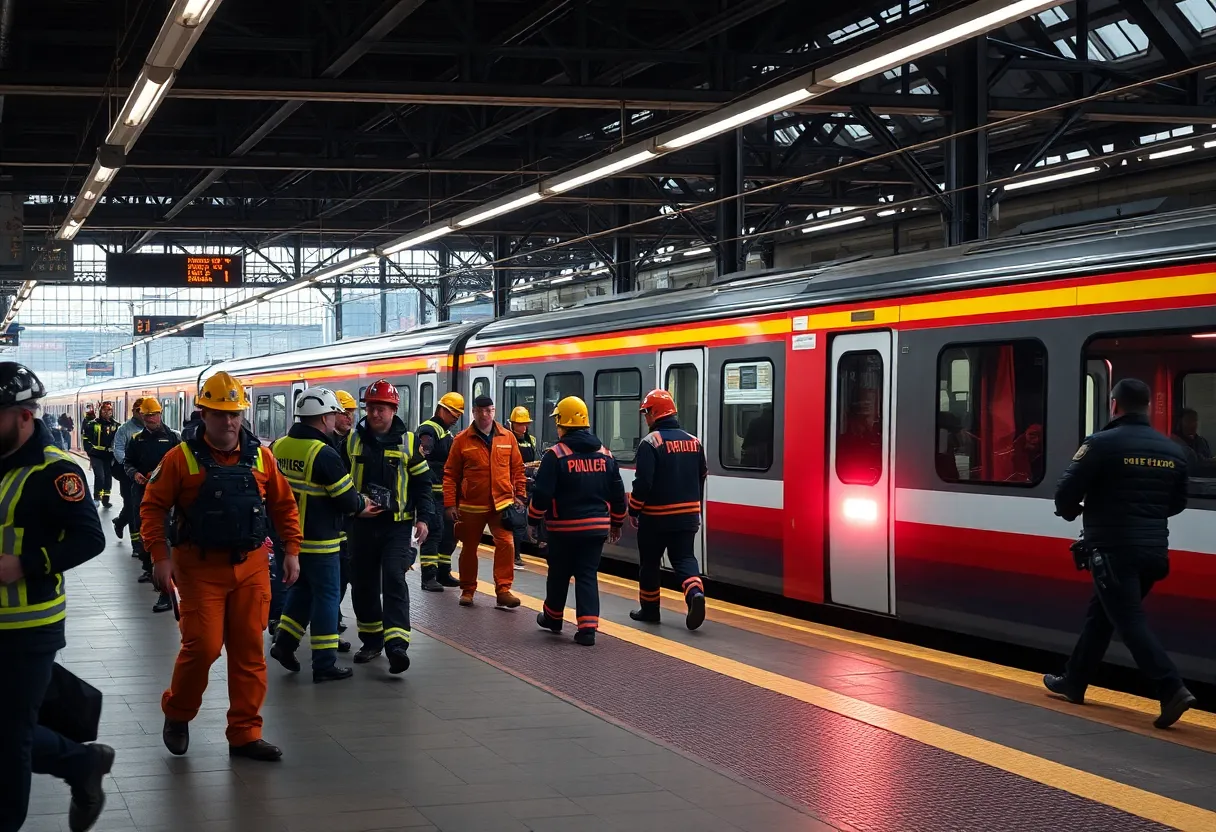 Firefighters responding to an emergency at Boston Blue Line station