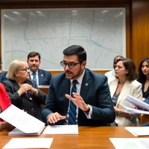 City councilors engaged in a tense debate.