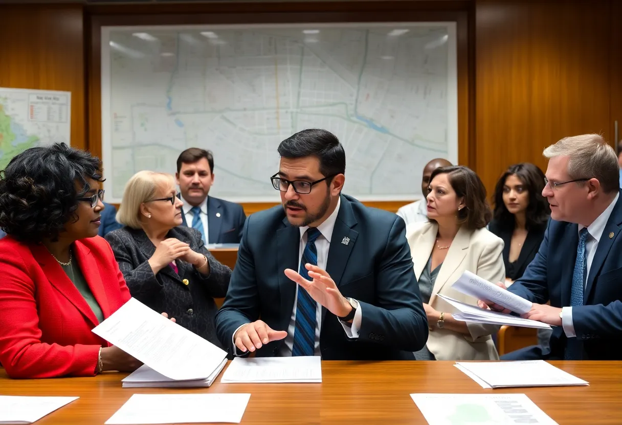City councilors engaged in a tense debate.