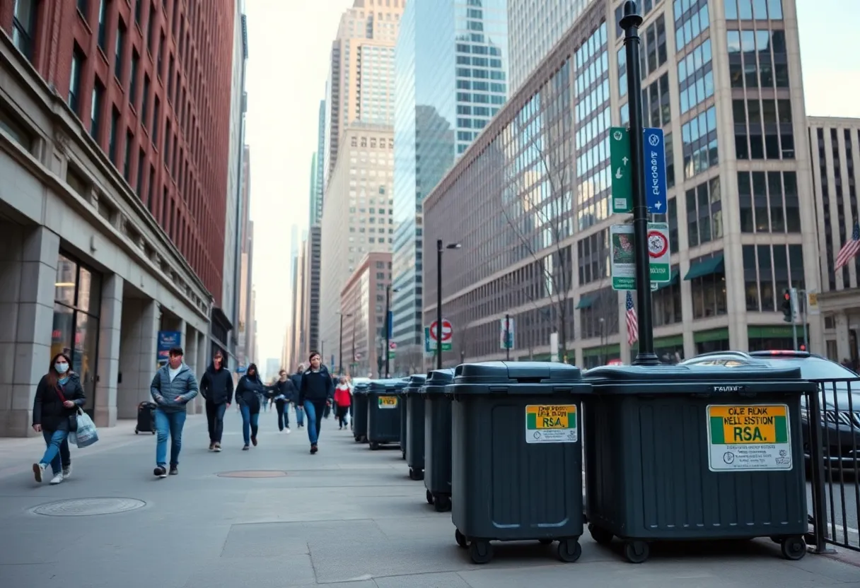 Boston street featuring rat-resistant trash bins