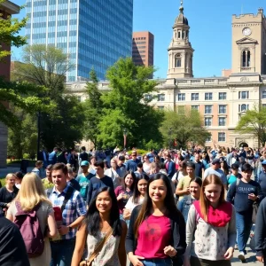 College students walking on a Boston campus