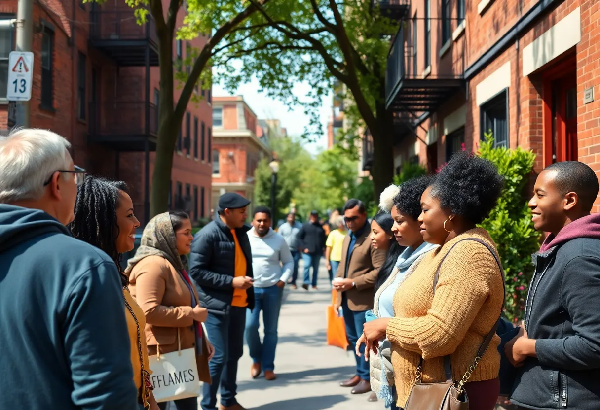Residents of Boston engaging in community activities in an urban setting.
