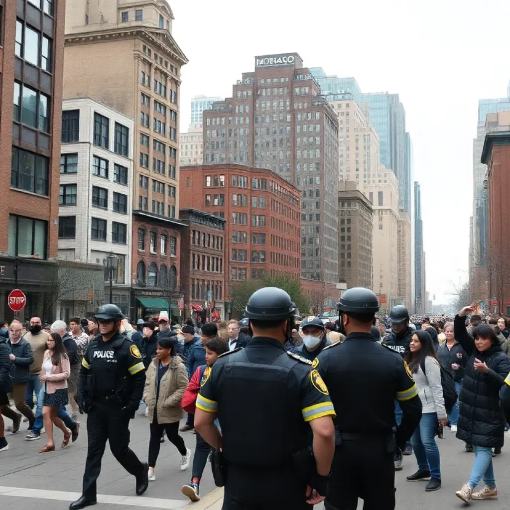 Boston cityscape illustrating community and law enforcement interactions