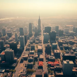 Aerial view of dry landscape in Boston during a summer heat wave