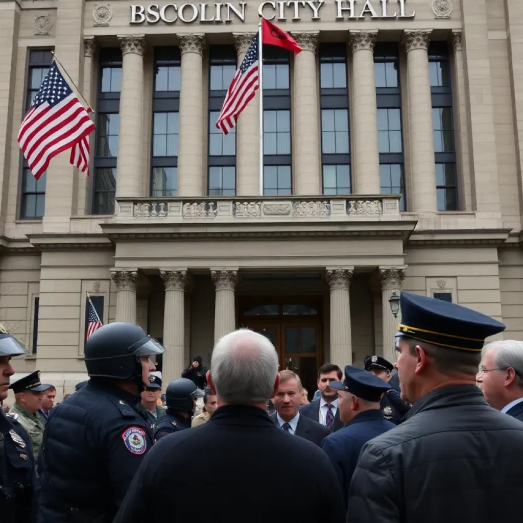 Boston city hall with law enforcement presence amid federal concerns