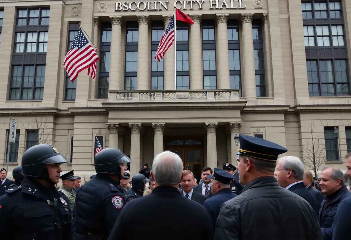 Boston city hall with law enforcement presence amid federal concerns