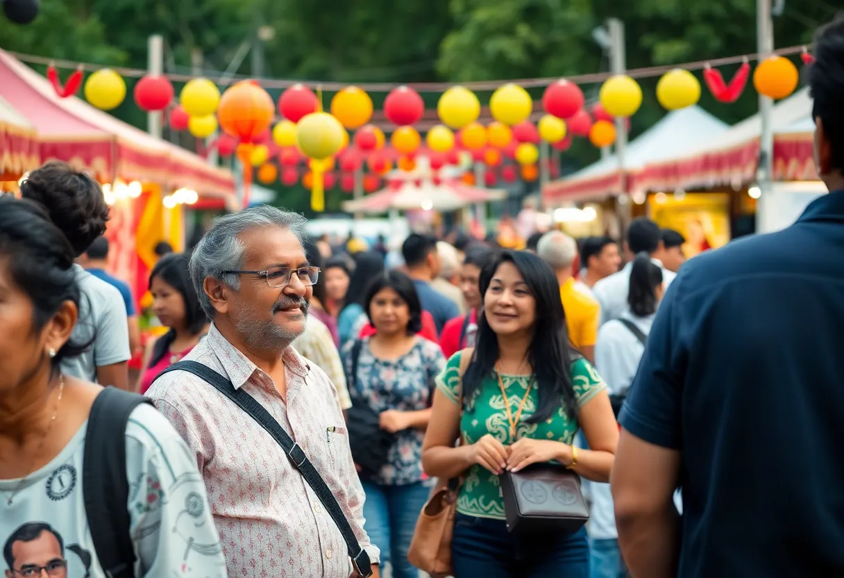 People enjoying the Boston festivals with music, food, and art.