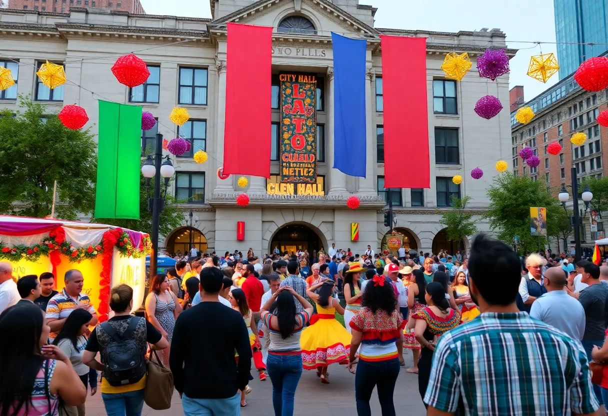 Crowd enjoying the Fiesta en la Plaza festival in Boston