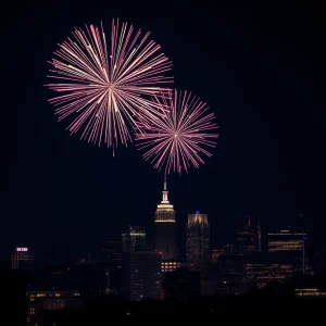 Colorful fireworks exploding in the night sky over Boston