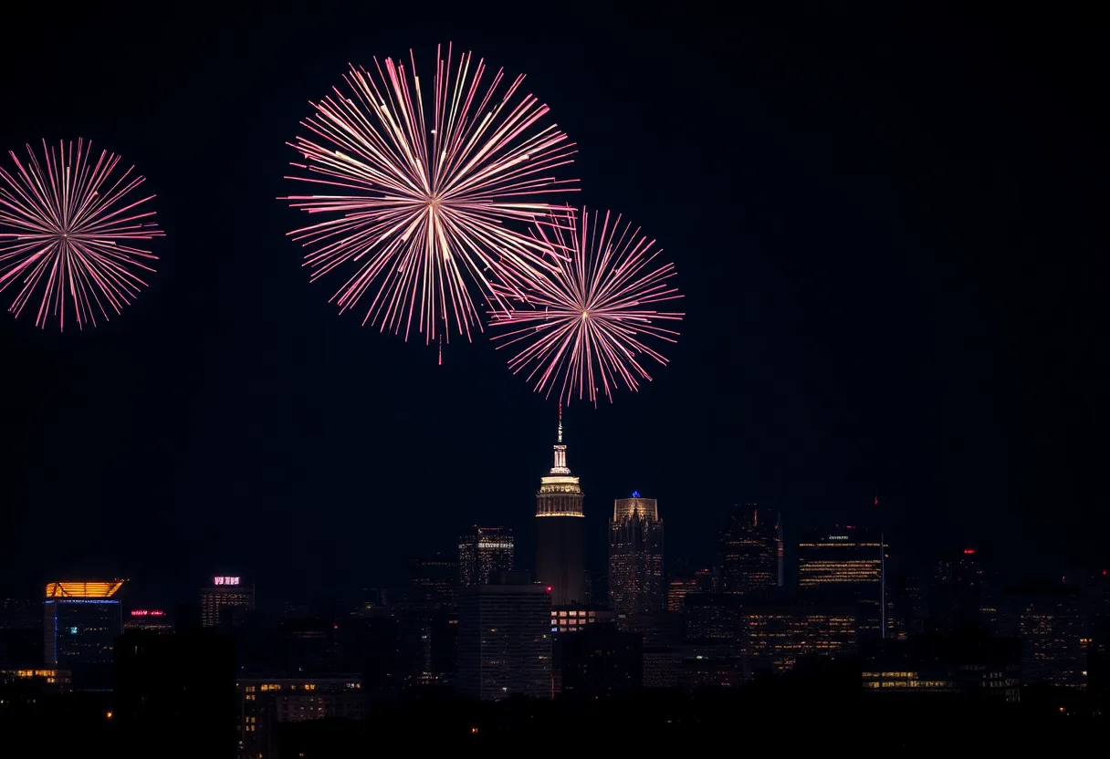 Colorful fireworks exploding in the night sky over Boston