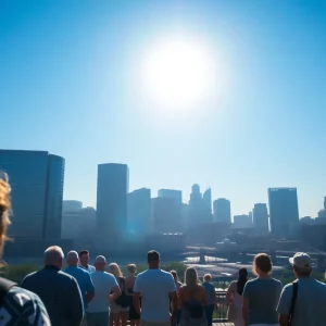 Boston skyline under a heat wave with clear blue skies