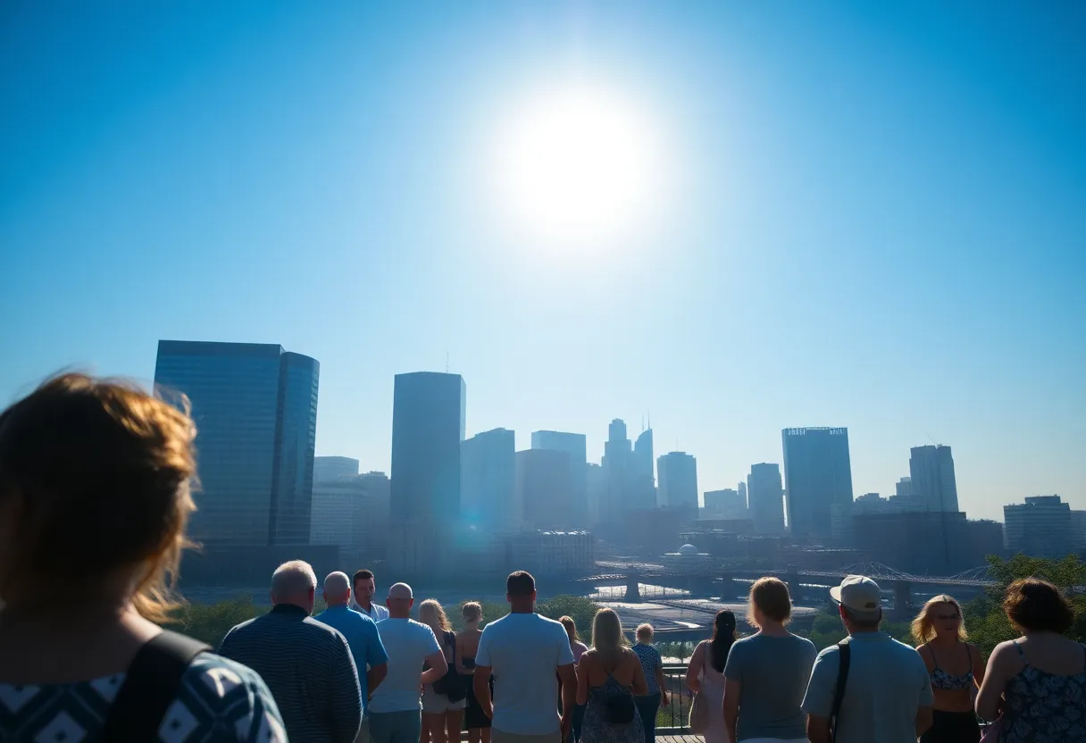 Boston skyline under a heat wave with clear blue skies
