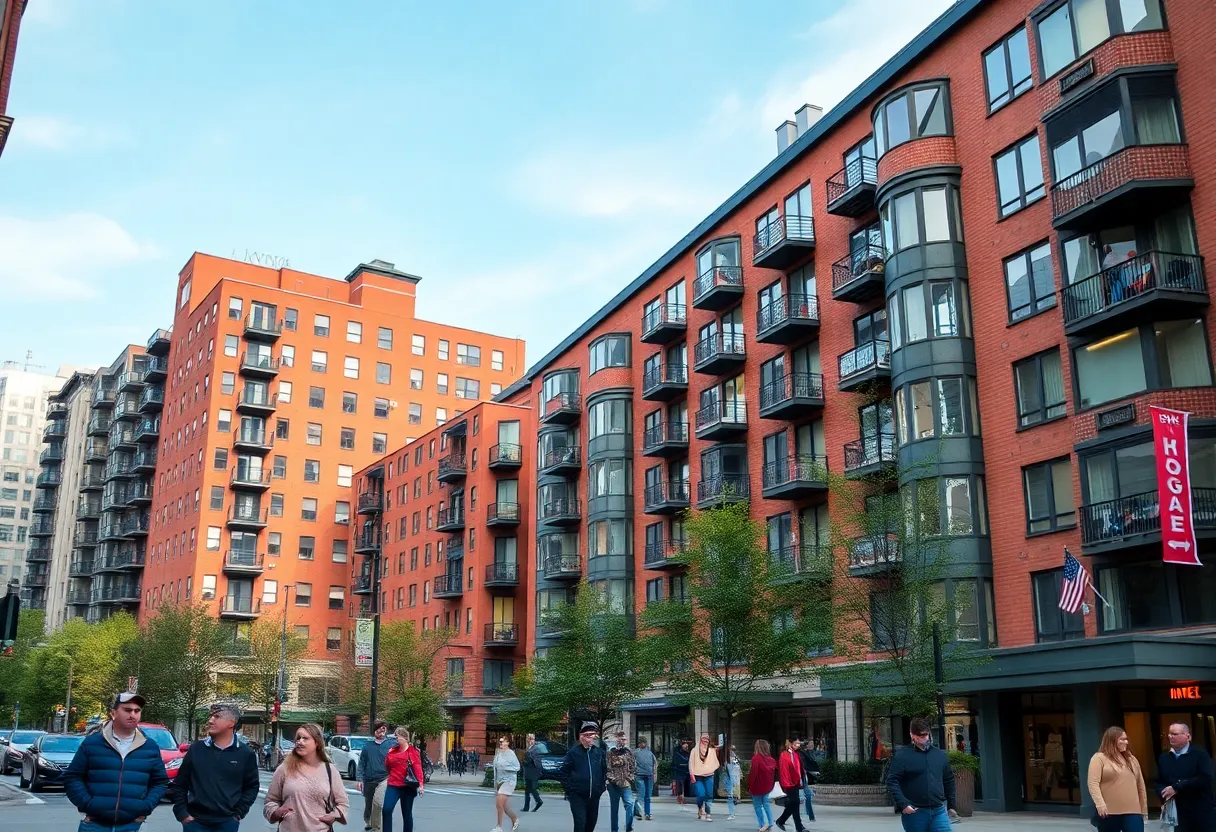 Boston cityscape depicting rental apartments and housing market challenges