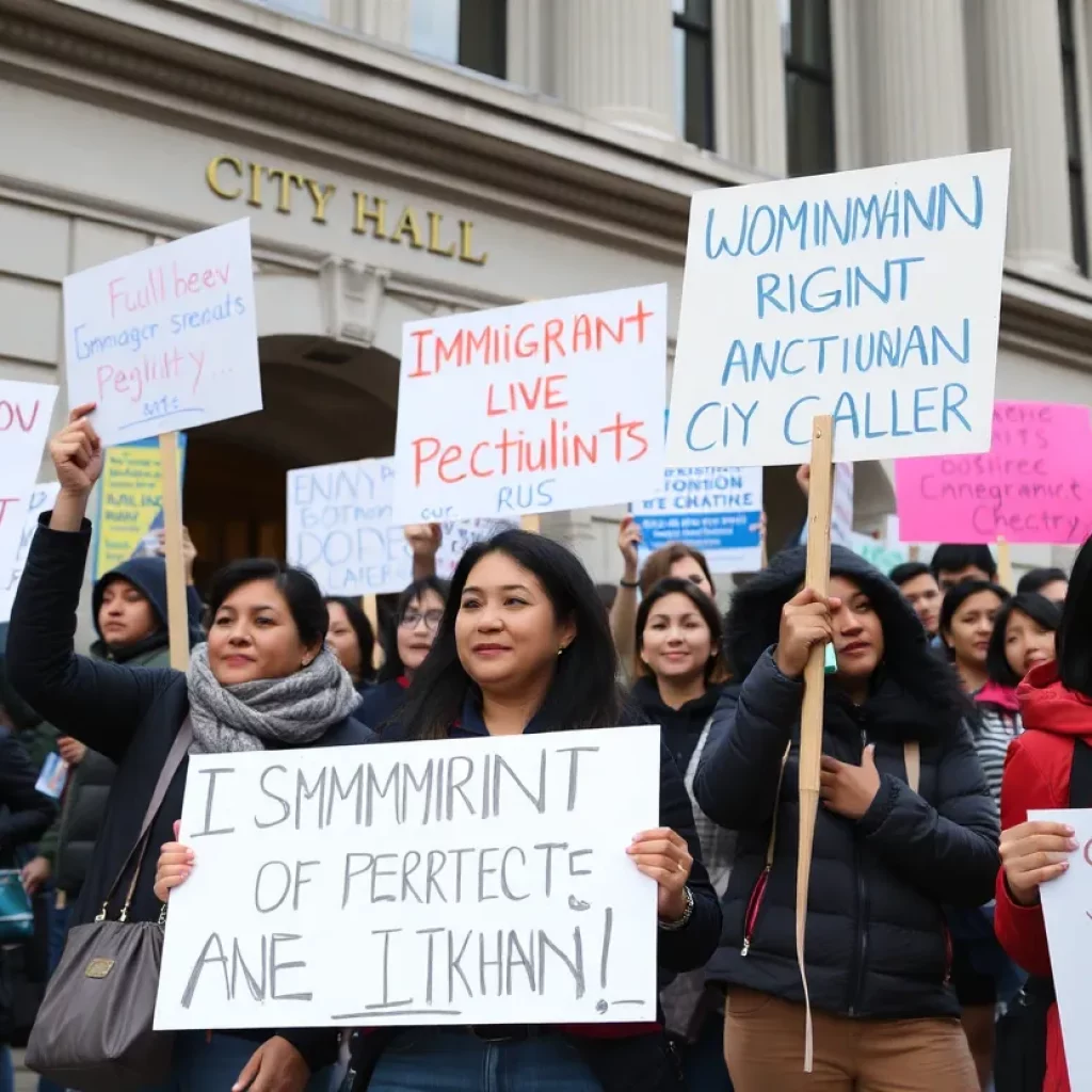A rally in Boston advocating for immigrant rights and sanctuary policies.