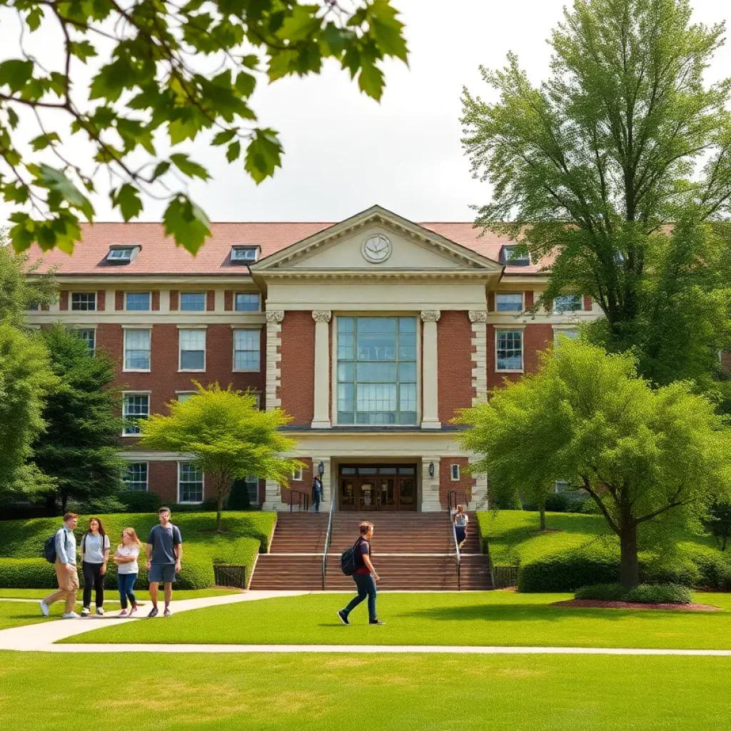Boston Latin School exterior view with students