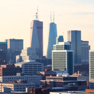 Boston skyline with life sciences buildings