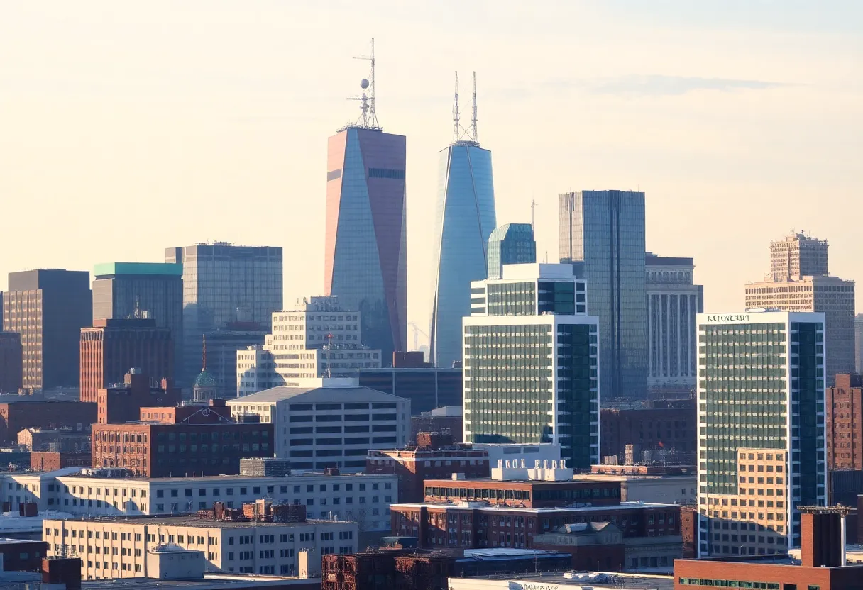 Boston skyline with life sciences buildings