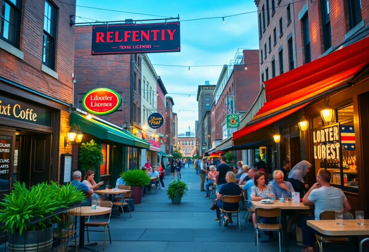 Outdoor dining scene in Boston featuring local restaurants with liquor licenses