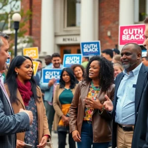 People engaging in a campaign event for the Boston mayoral election
