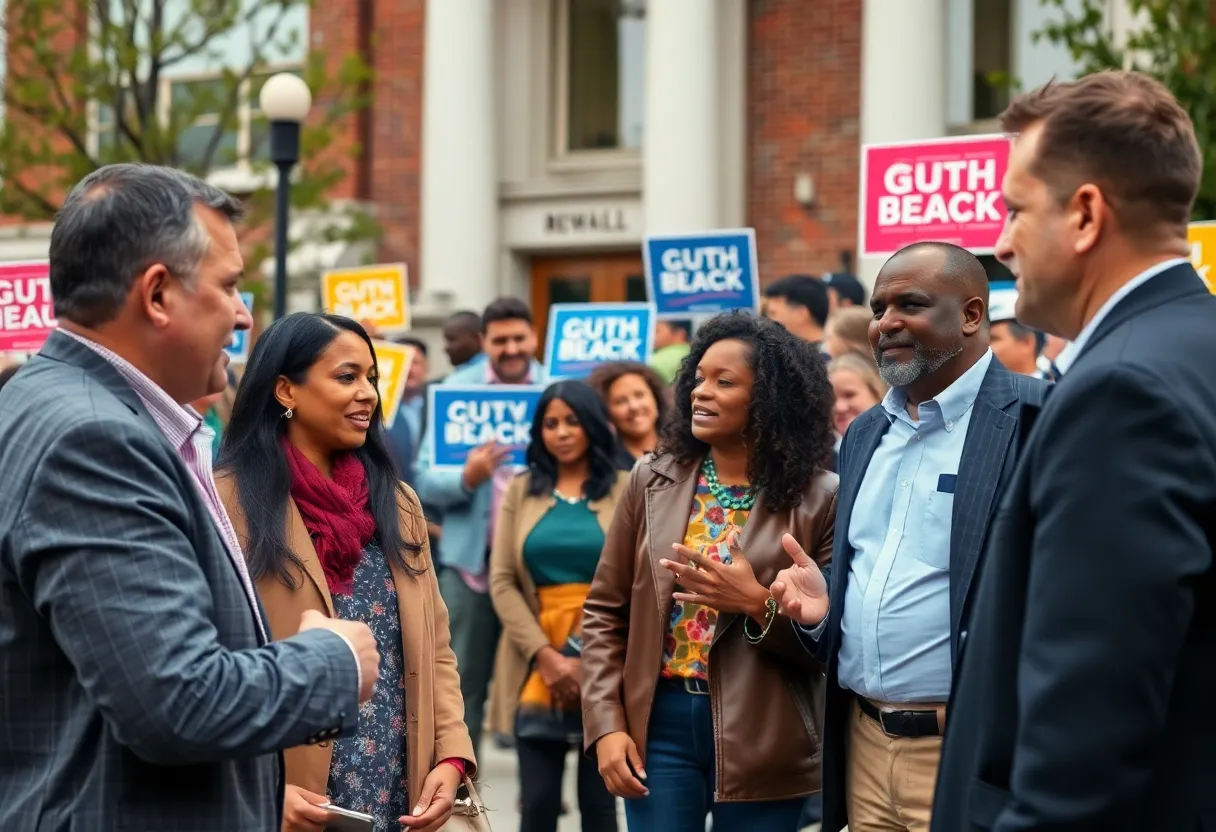 People engaging in a campaign event for the Boston mayoral election