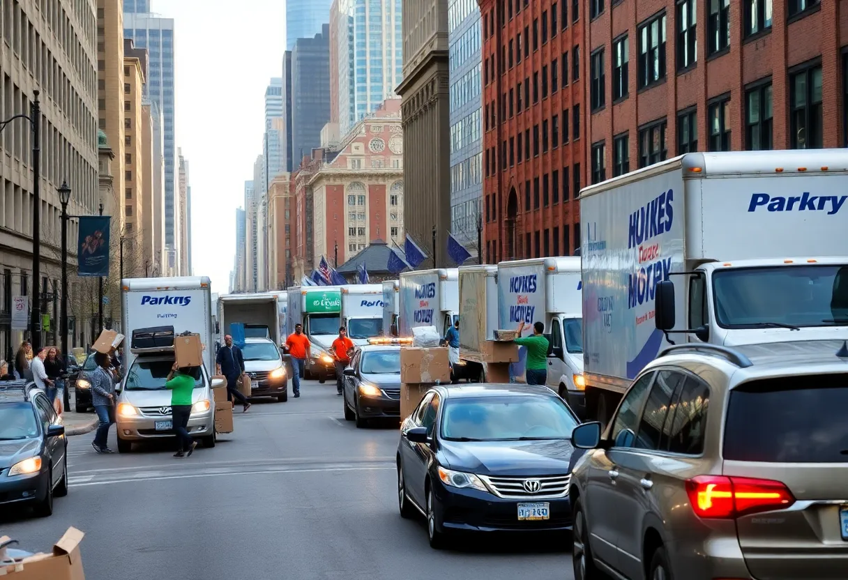 Boston streets filled with moving trucks and people on September 1.