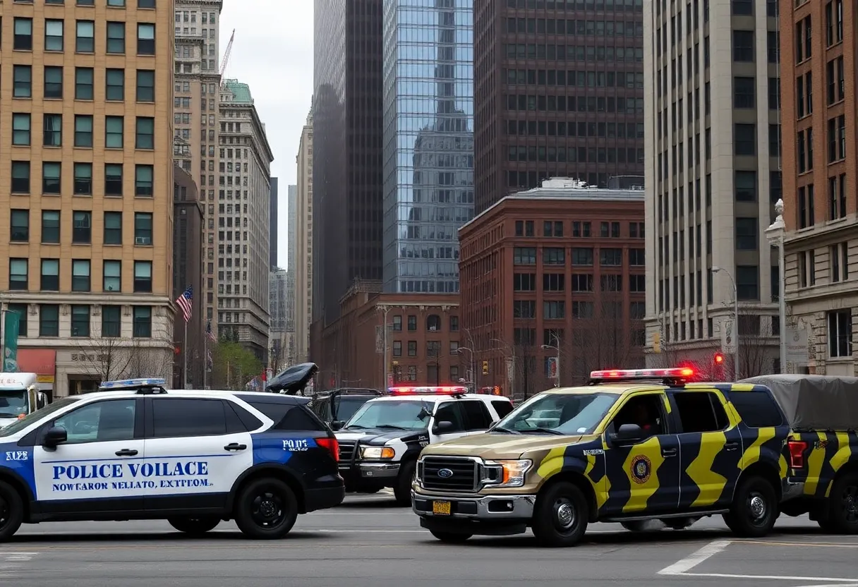 Boston skyline with National Guard presence