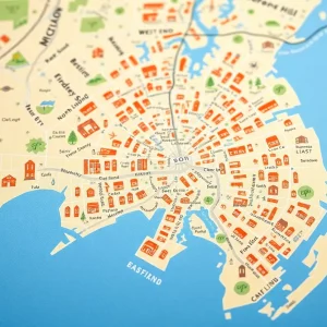 Map illustrating Boston's neighborhoods accurately, including North End and Beacon Hill.