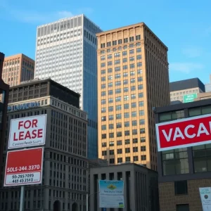 Office buildings in Boston with vacancy signs