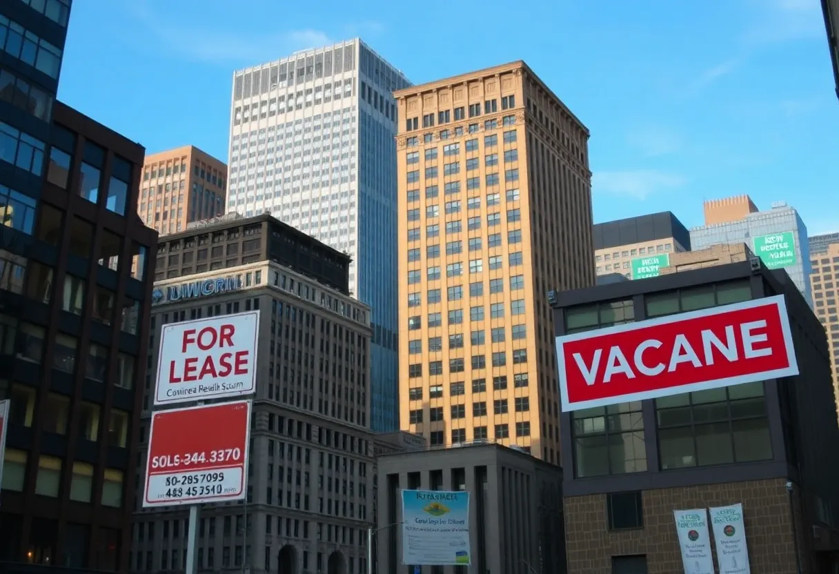 Office buildings in Boston with vacancy signs