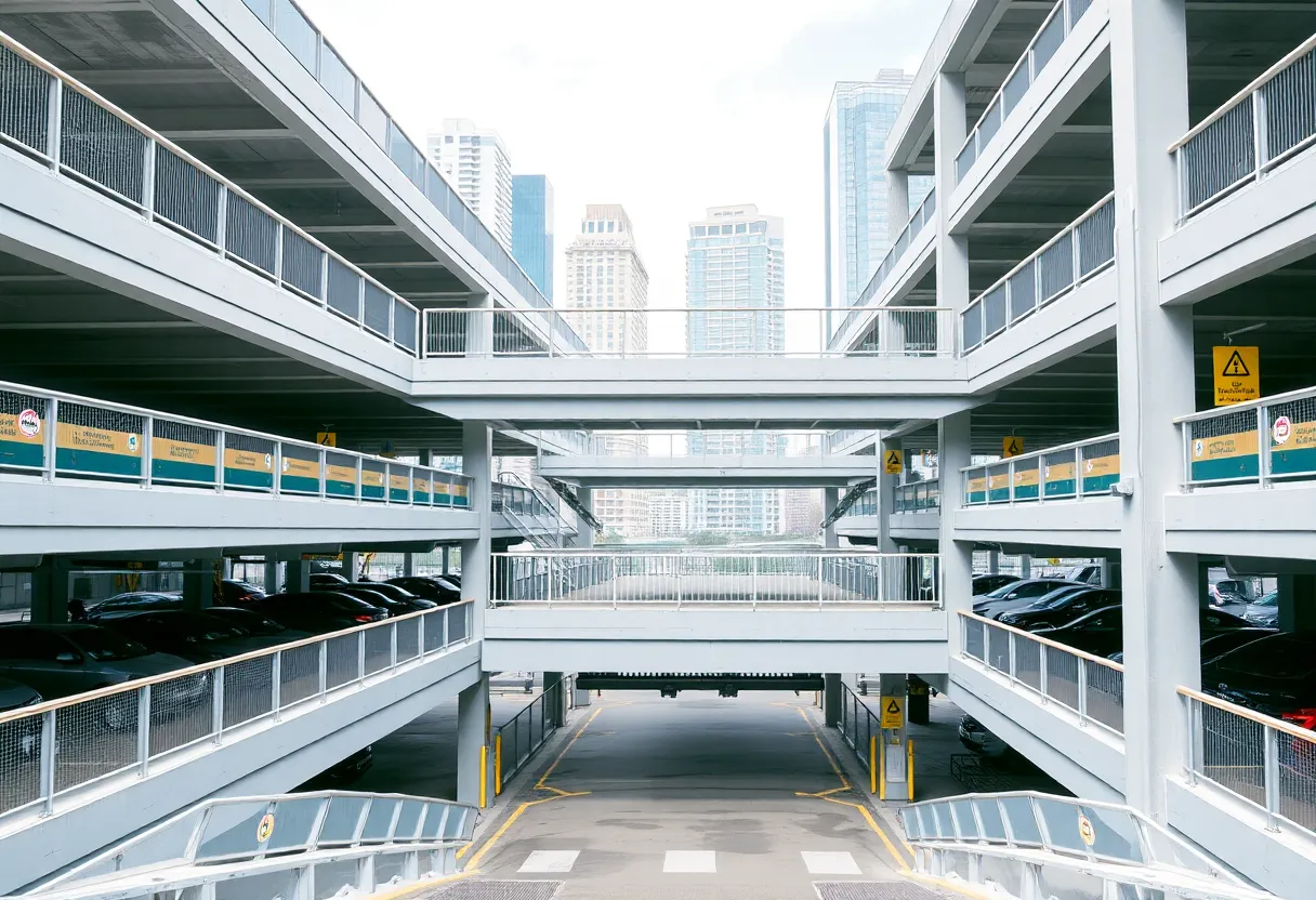 Multi-level parking garage in Boston with safety features