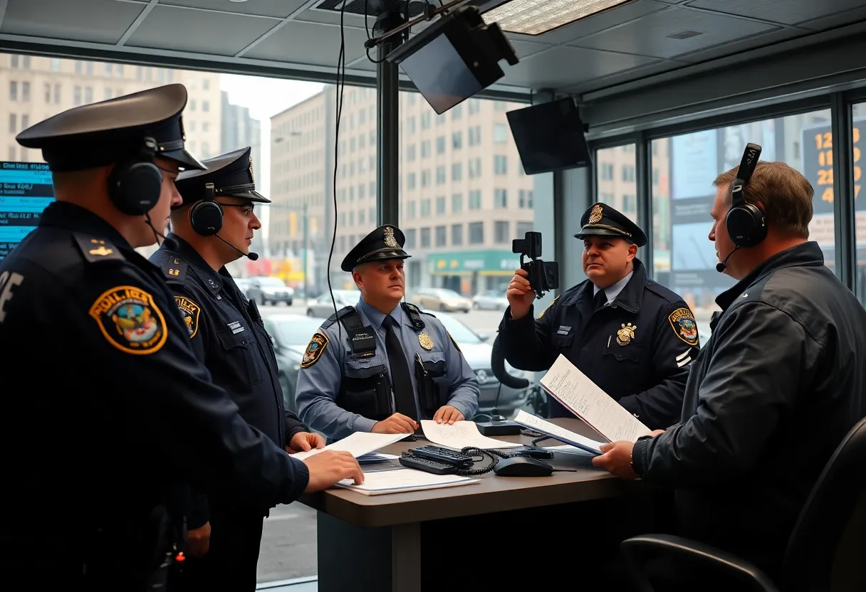 Boston Police Department officers using digital communication equipment