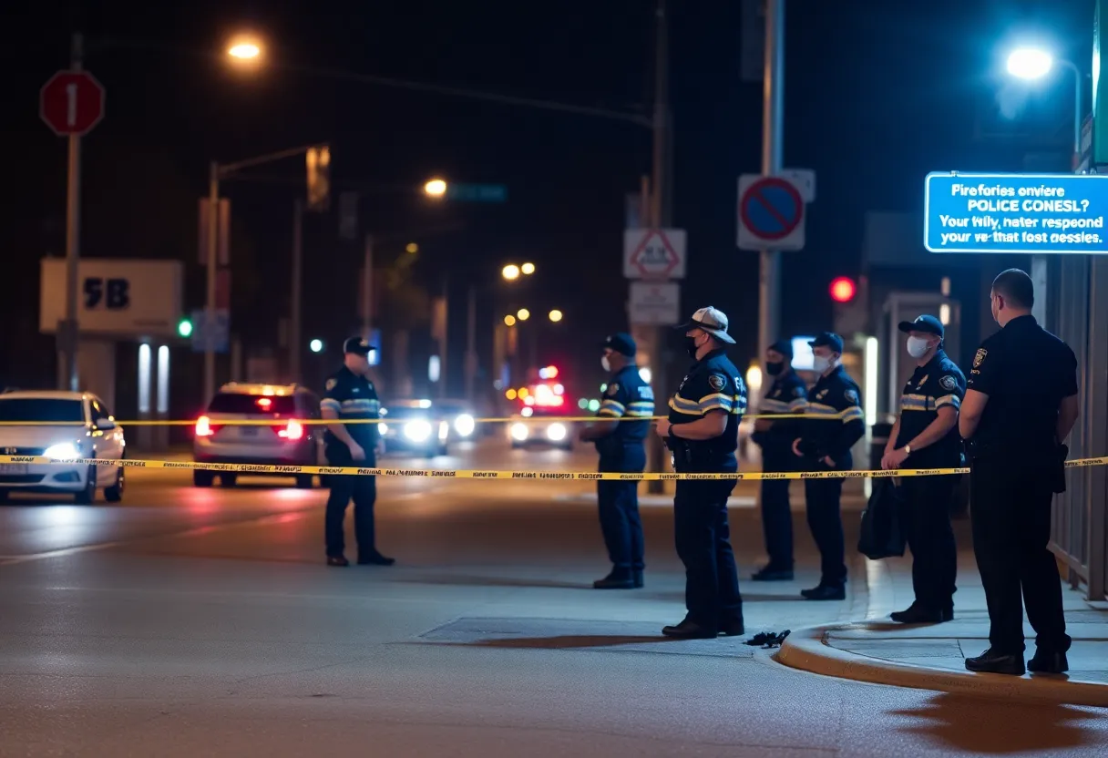 Police officers investigating a shooting scene at night in Boston's South End