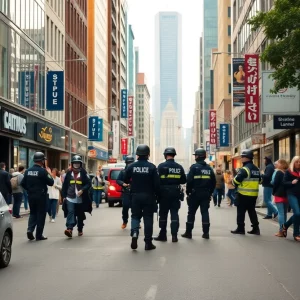 Police officers engaged in an operation in Boston