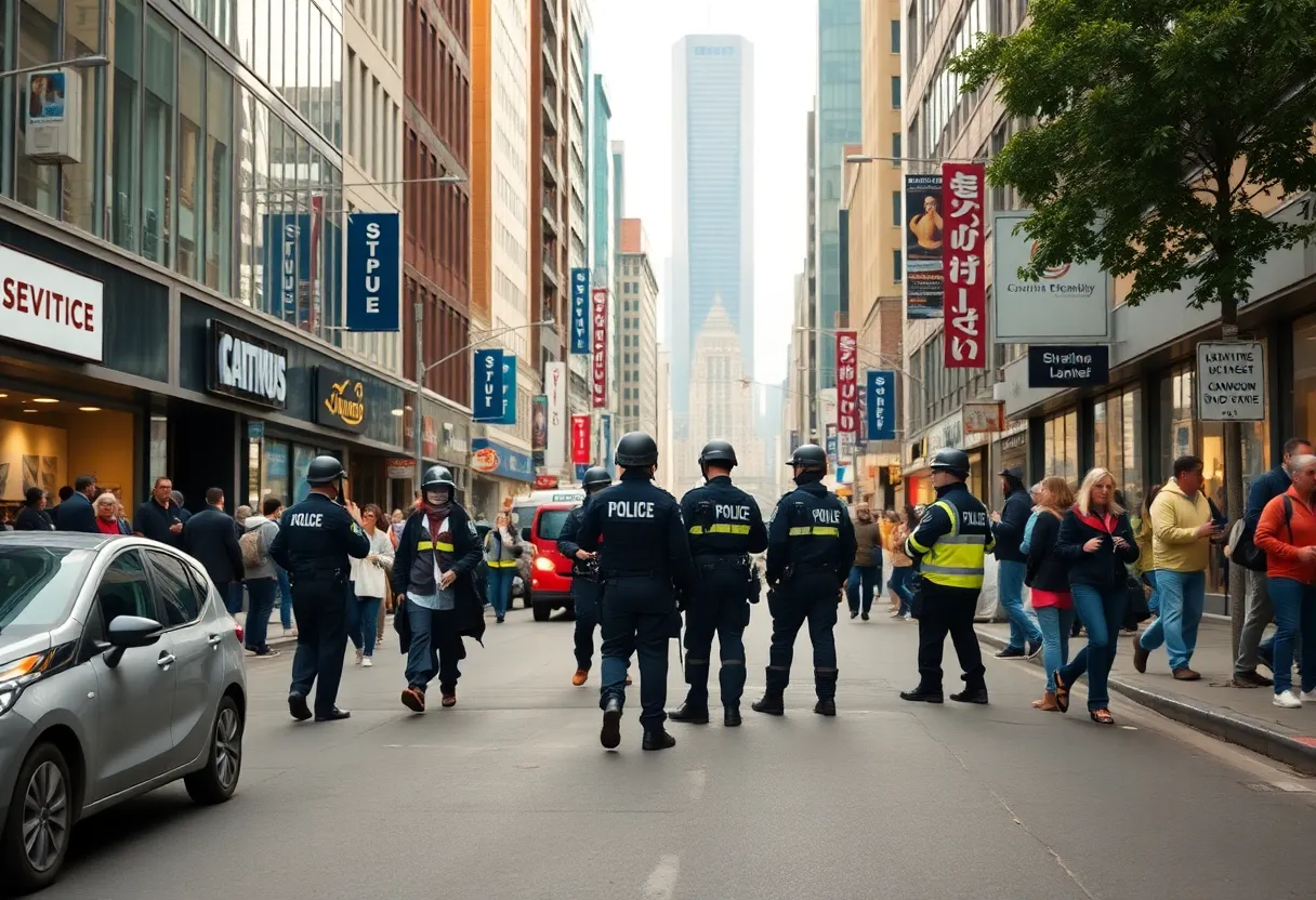 Police officers engaged in an operation in Boston