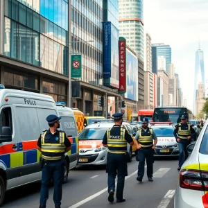 Police officers managing a crowd in Boston after incidents of violence
