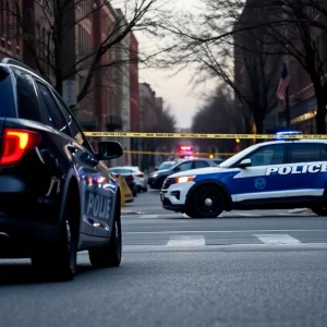 Police investigation scene in Boston with cars and caution tape