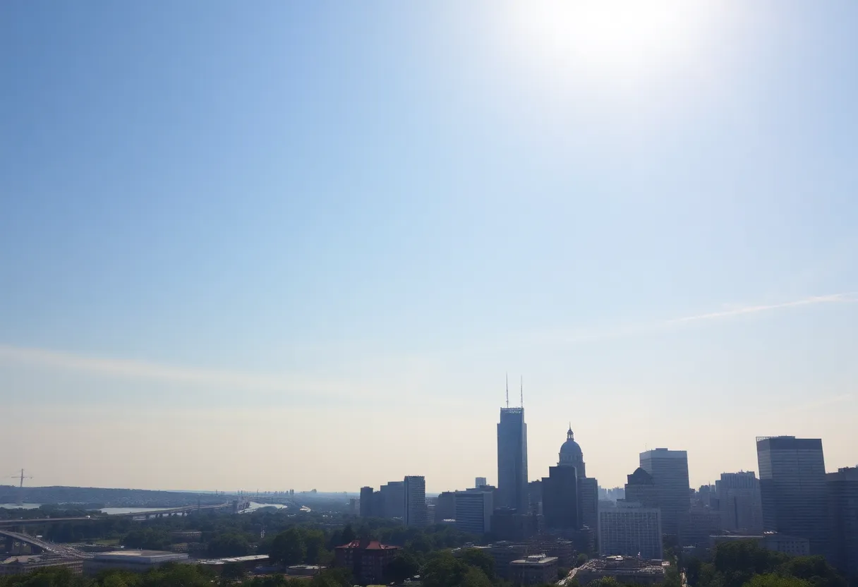Boston skyline on a summer day with haze